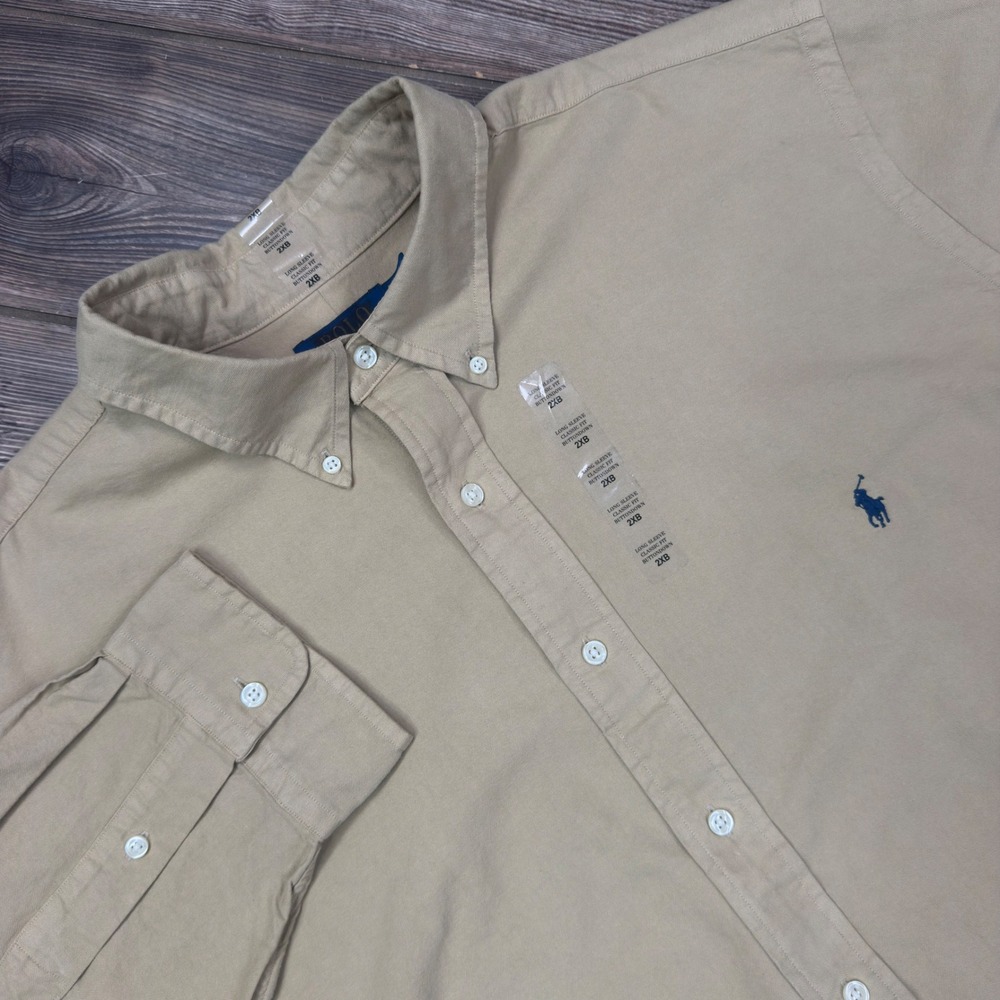 Polo Ralph Lauren Mens Size 2XB Button Down Shirt Tan Khaki Classic Fit